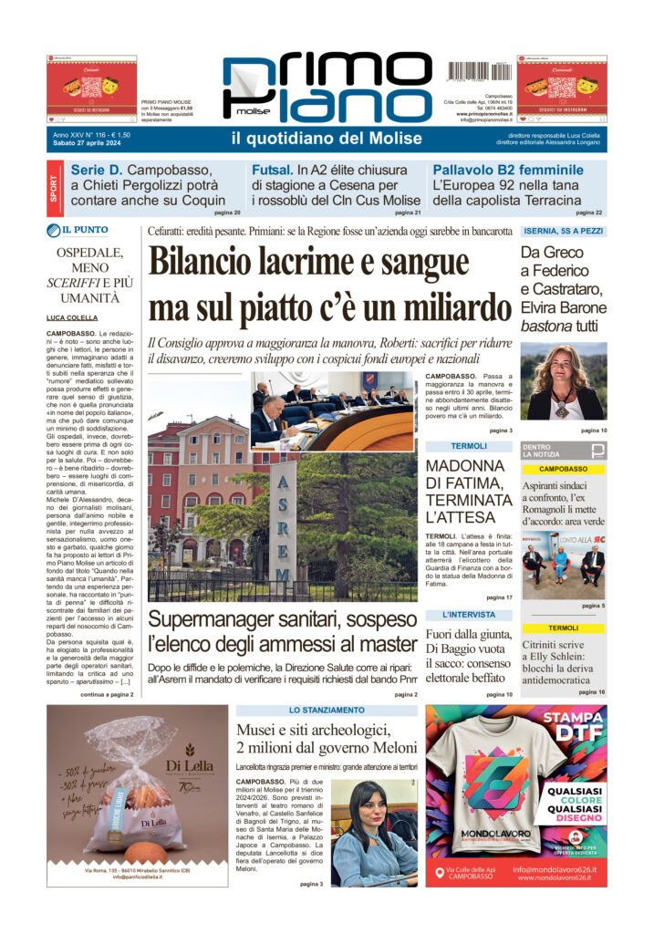 L’edizione completa di Primo Piano Molise del 27 aprile
