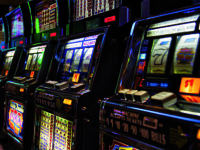 Las Vegas, Nevada-March 10, 2017: Casino machines in the entertainment area at night