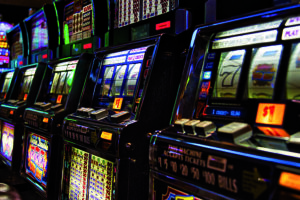 Las Vegas, Nevada-March 10, 2017: Casino machines in the entertainment area at night