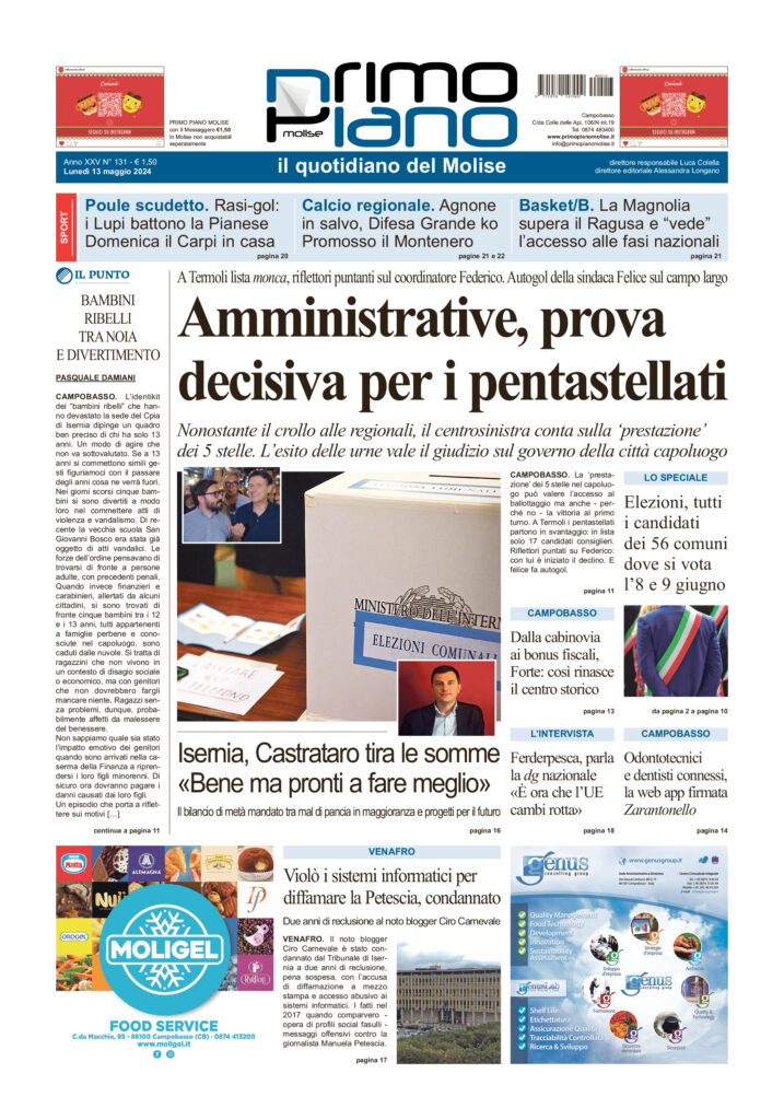 L’edizione completa di Primo Piano Molise del 13 maggio
