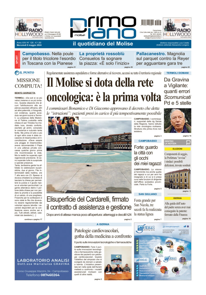 L’edizione completa di Primo Piano Molise dell’8 maggio