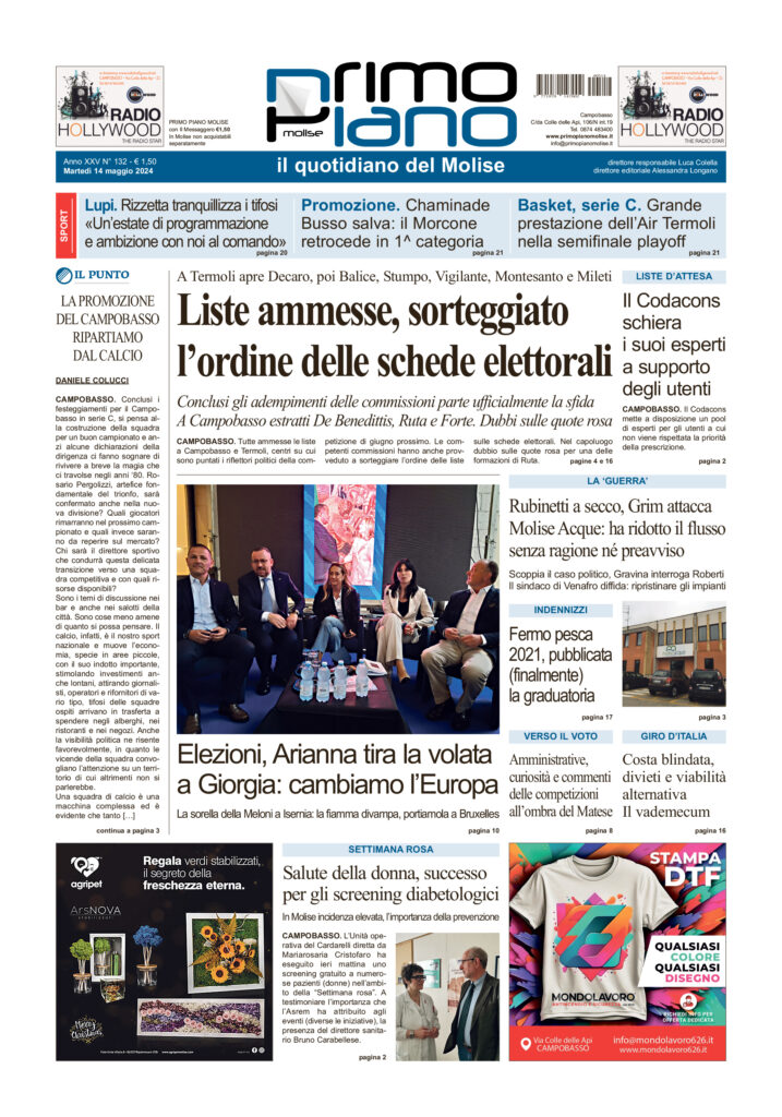 L’edizione completa di Primo Piano Molise del 14 maggio