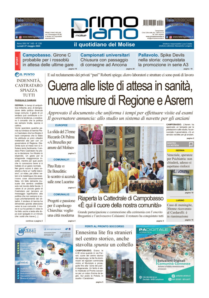 L’edizione completa di Primo Piano Molise del 27 maggio