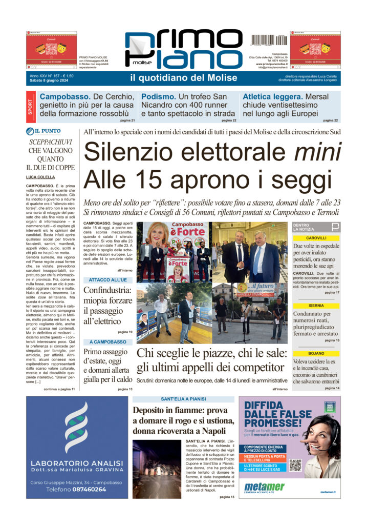 L’edizione completa di Primo Piano Molise dell’8 giugno