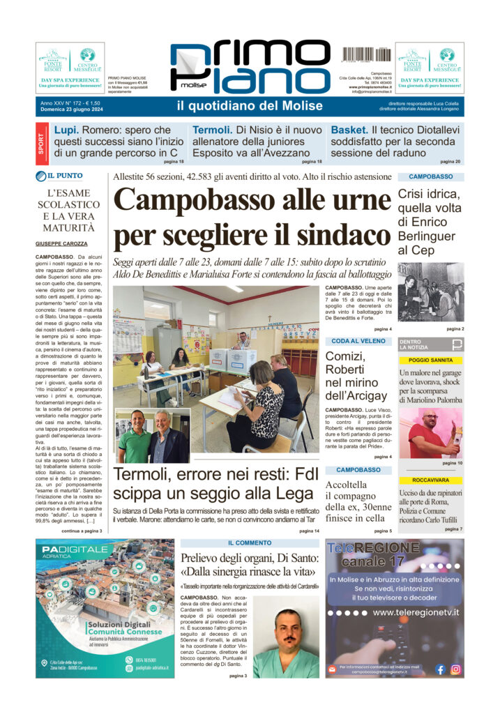 L’edizione completa di Primo Piano Molise del 23 giugno