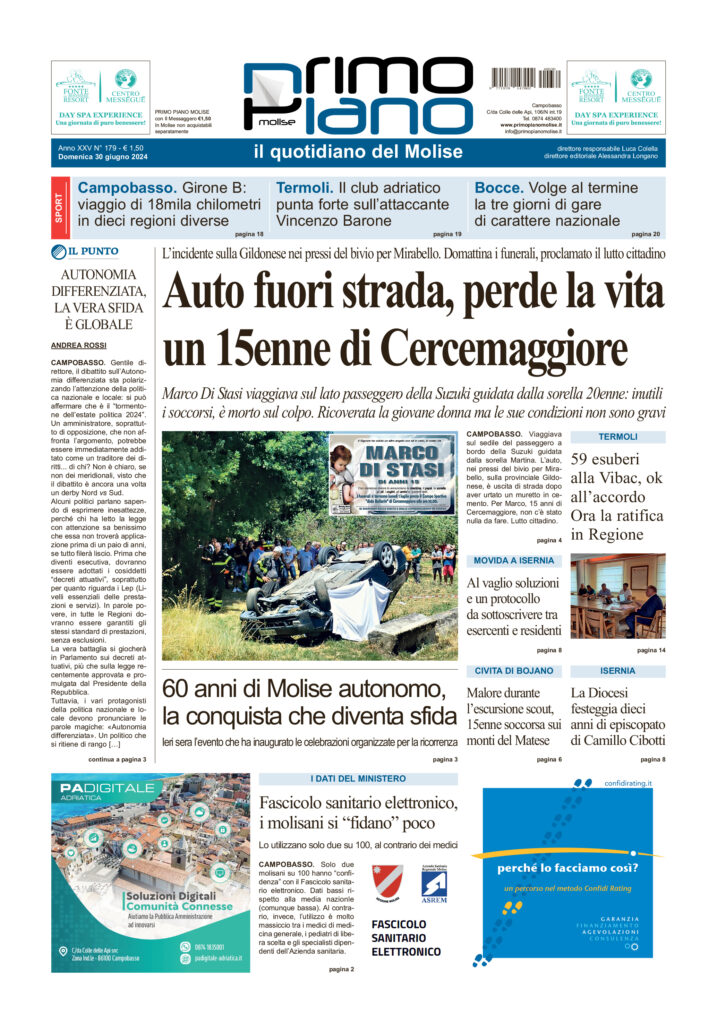 L’edizione completa di Primo Piano Molise del 30 giugno