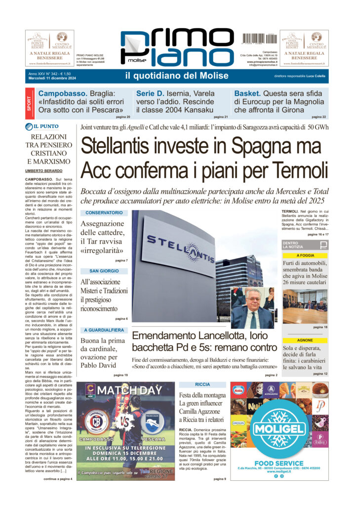 L’edizione completa di Primo Piano Molise dell’11 dicembre