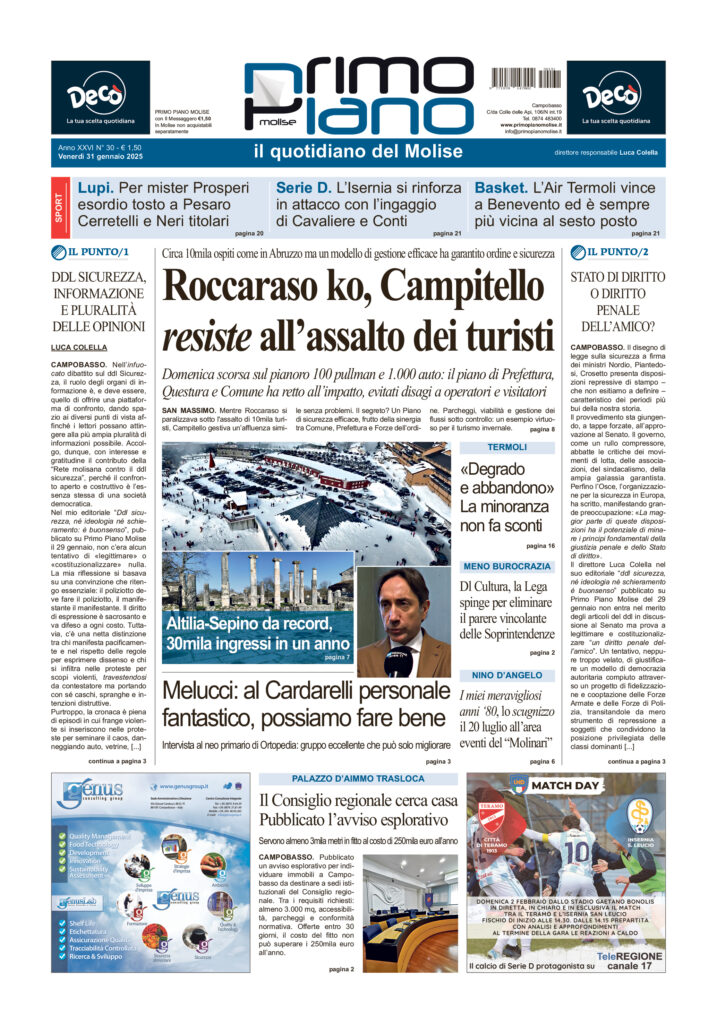L’edizione completa di Primo Piano Molise del 31 gennaio