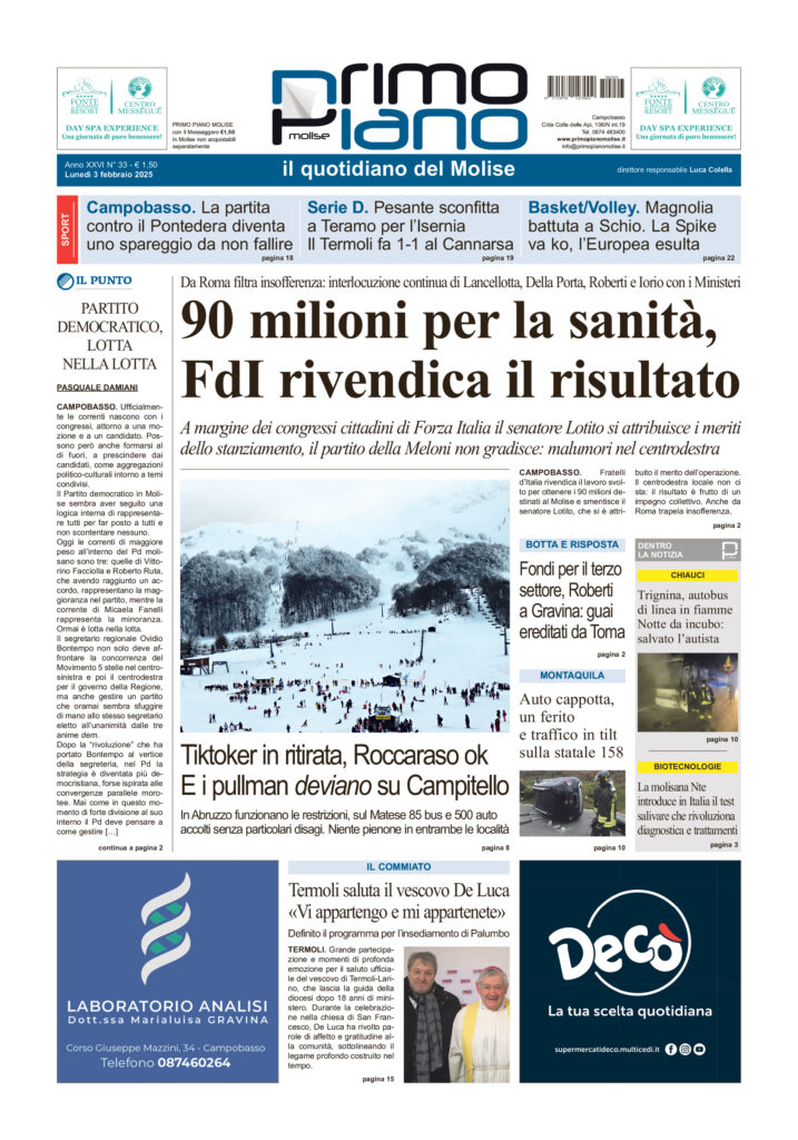 L’edizione completa di Primo Piano Molise del 3 febbraio