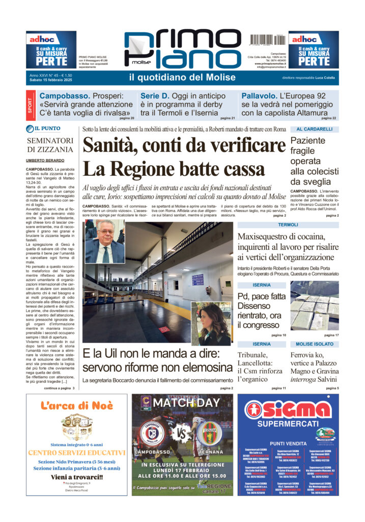 L’edizione completa di Primo Piano Molise del 15 febbraio