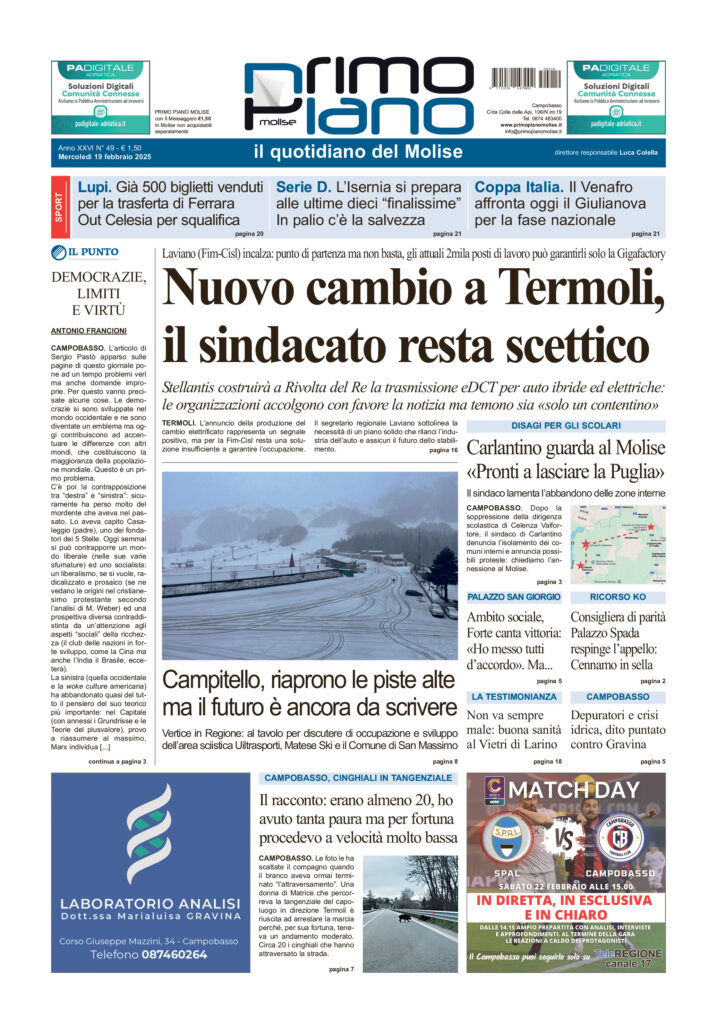 L’edizione completa di Primo Piano Molise del 19 febbraio