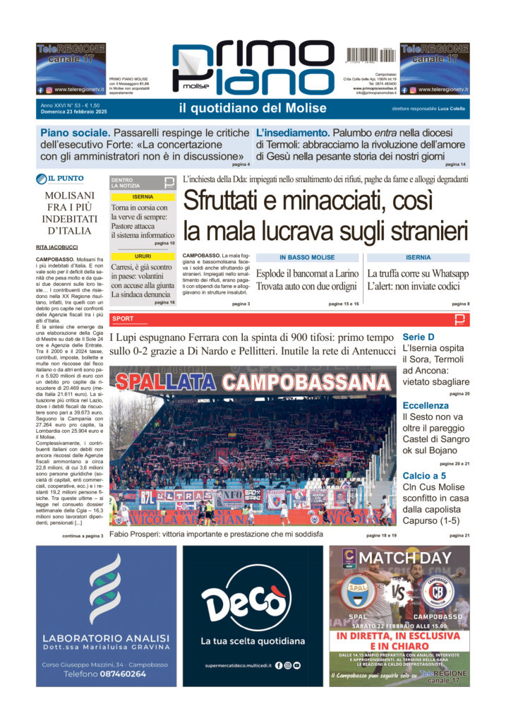 L’edizione completa di Primo Piano Molise del 23 febbraio