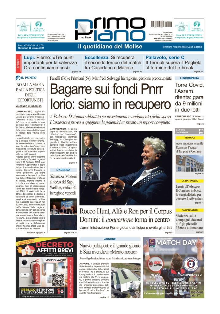 L’edizione completa di Primo Piano Molise del 26 marzo