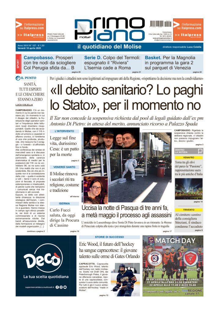 La prima pagina dell’edizione in edicola oggi
