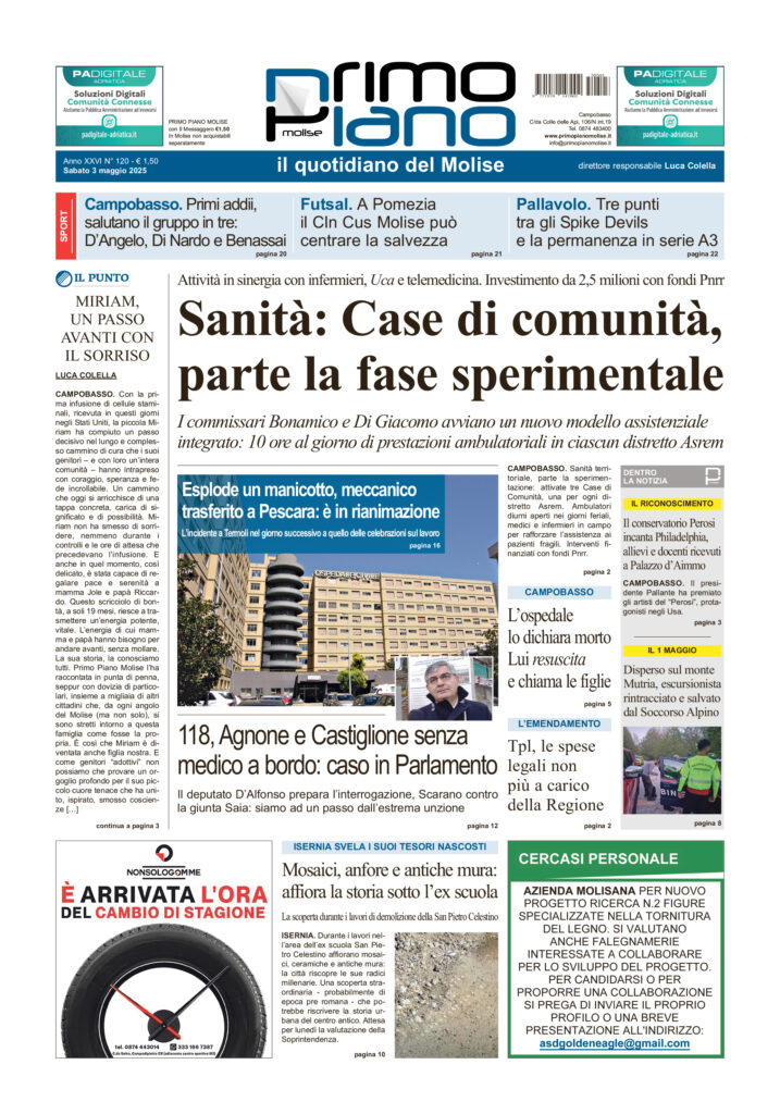 La prima pagina dell’edizione in edicola oggi