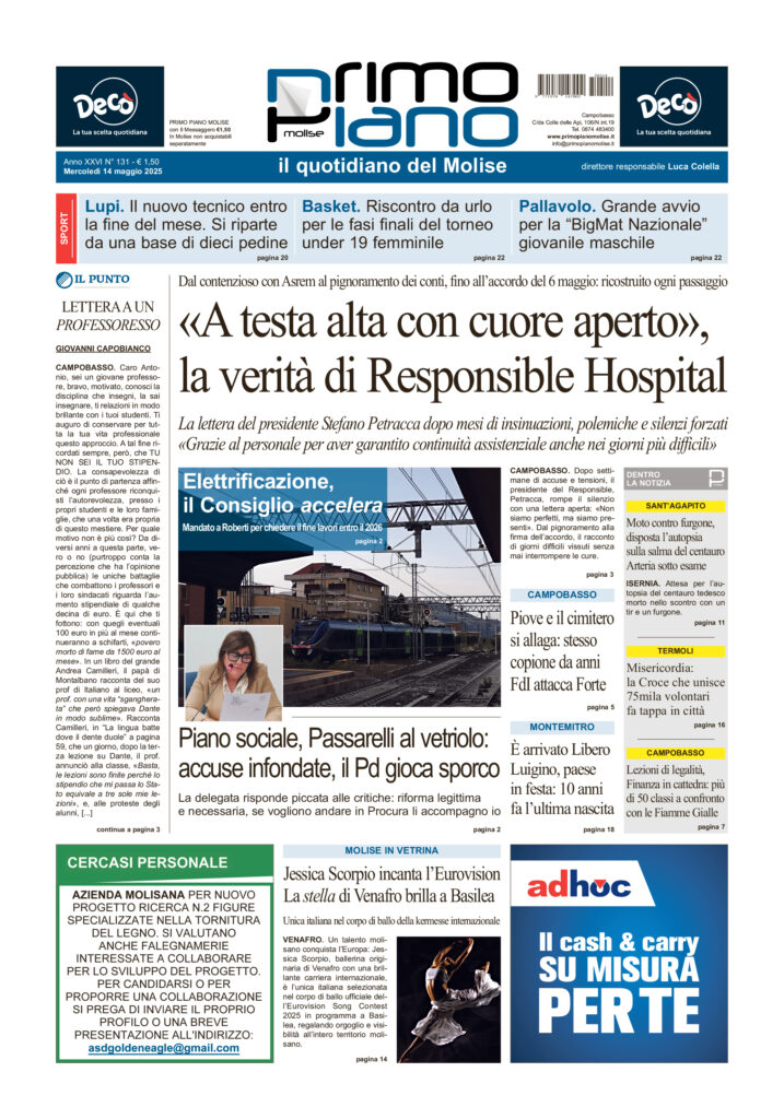 La prima pagina dell’edizione in edicola oggi