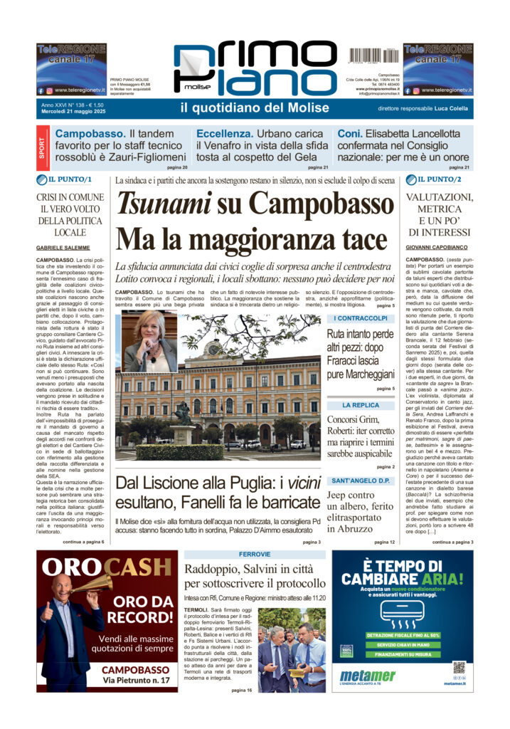 La prima pagina dell’edizione in edicola og