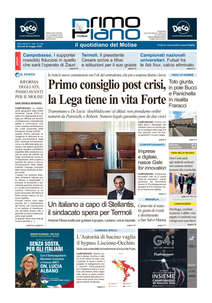La prima pagina dell’edizione in edicola oggi