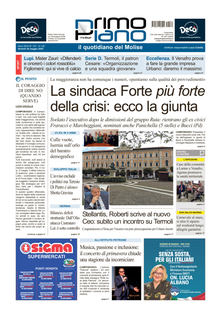 La prima pagina dell’edizione in edicola oggi