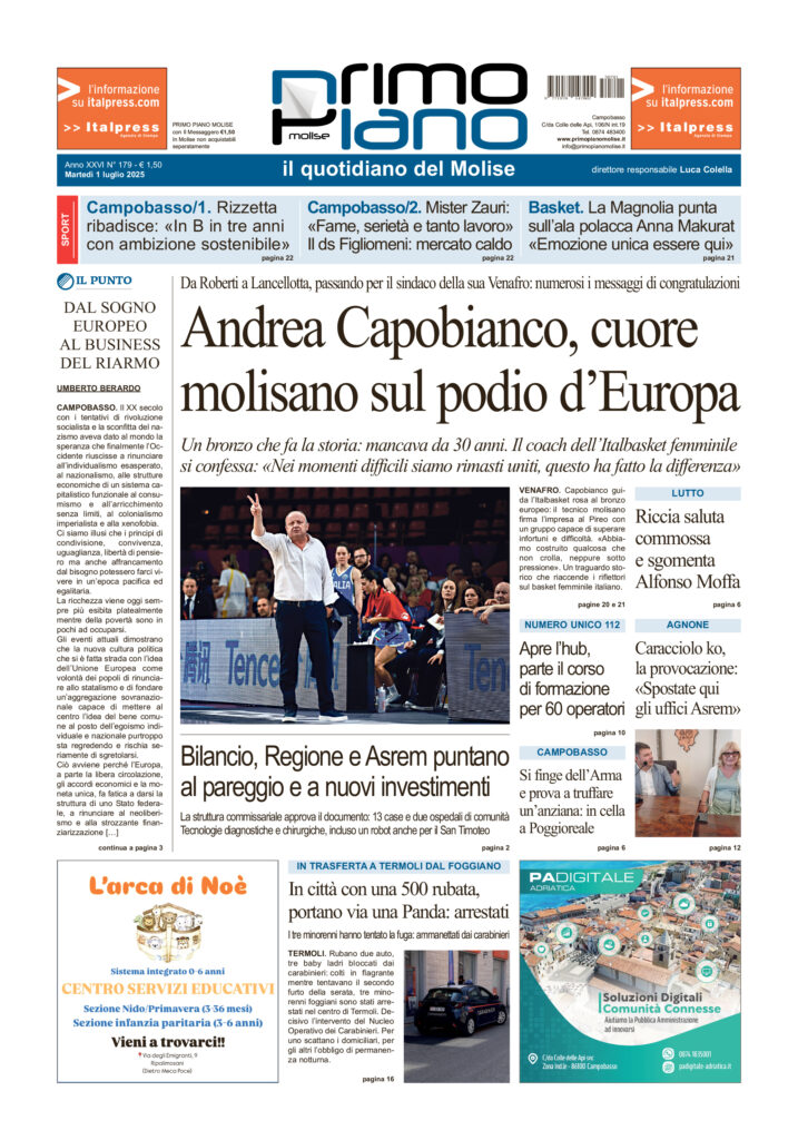 La prima pagina dell’edizione in edicola oggi