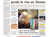 La prima pagina dell’edizione in edicola oggi