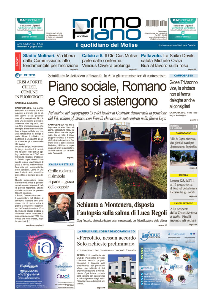 La prima pagina dell’edizione in edicola oggi