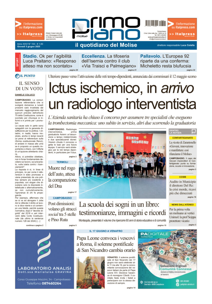 L’edizione completa di Primo Piano Molise del 5 giugno