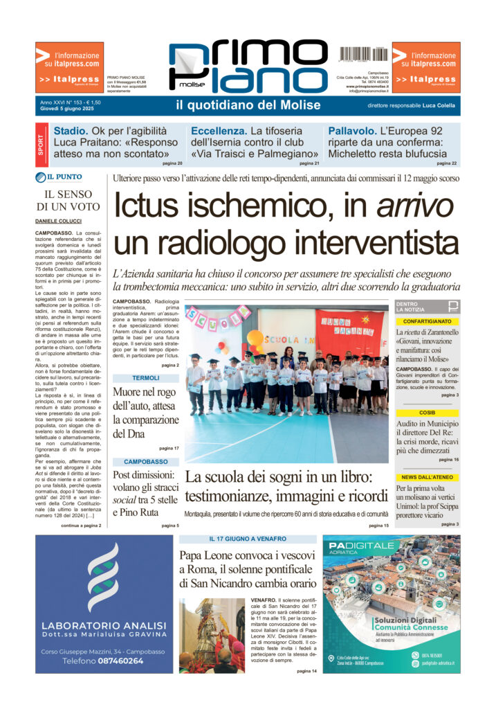 La prima pagina dell’edizione in edicola oggi