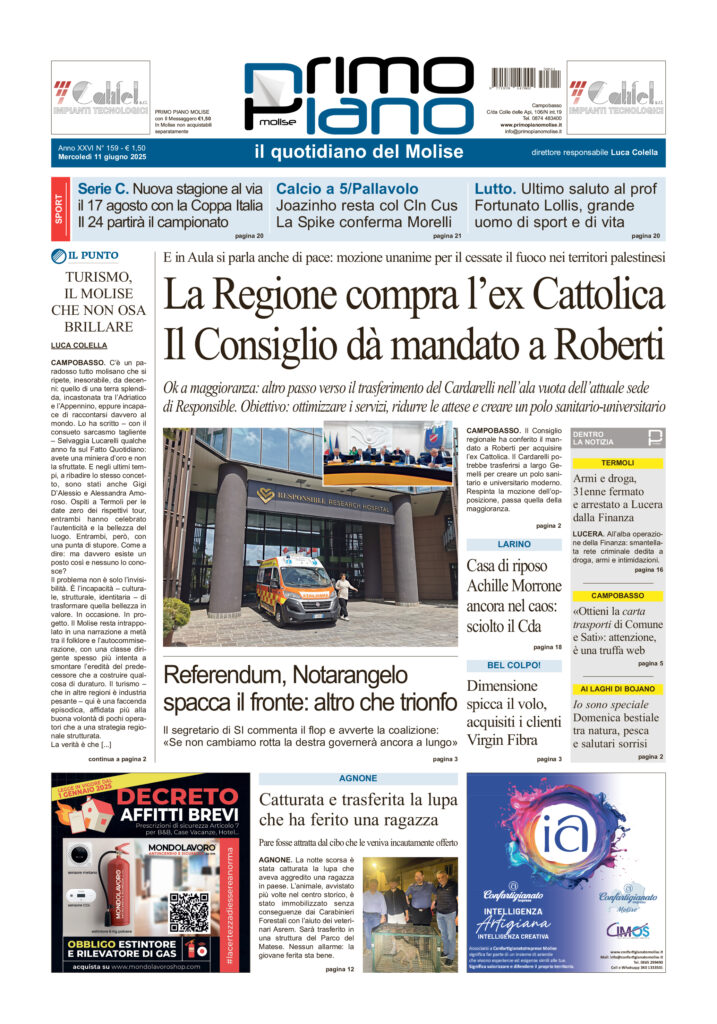 La prima pagina dell’edizione in edicola oggi