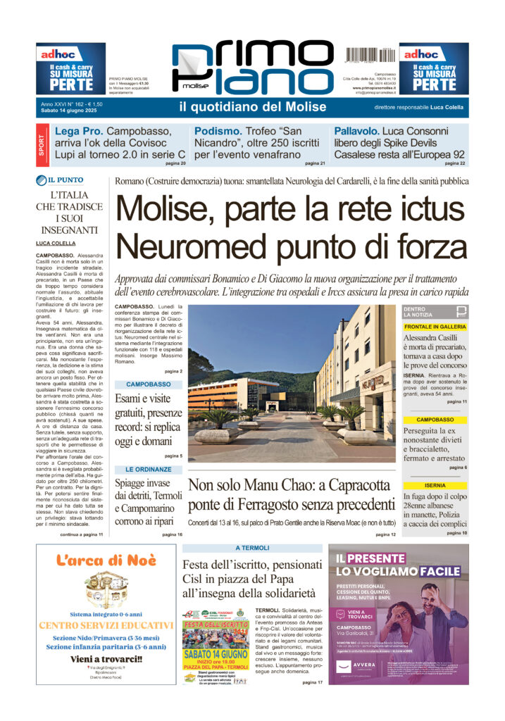 La prima pagina dell’edizione in edicola oggi