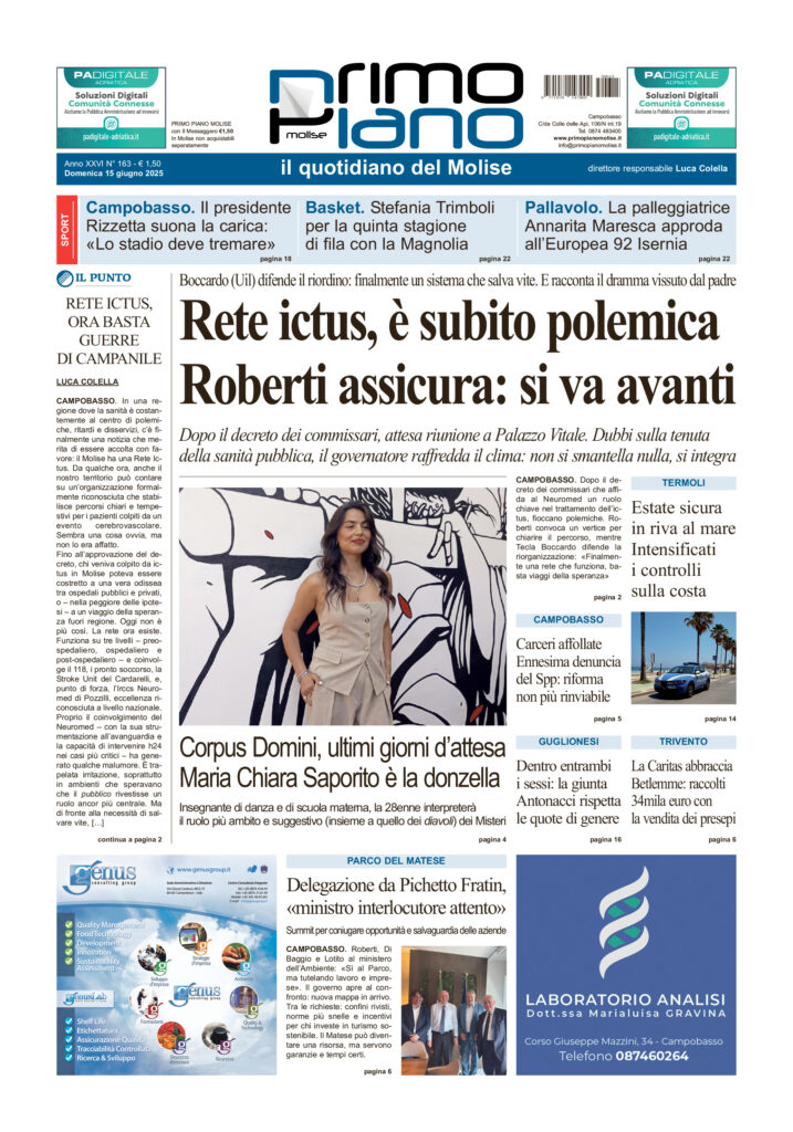 La prima pagina dell’edizione in edicola oggi
