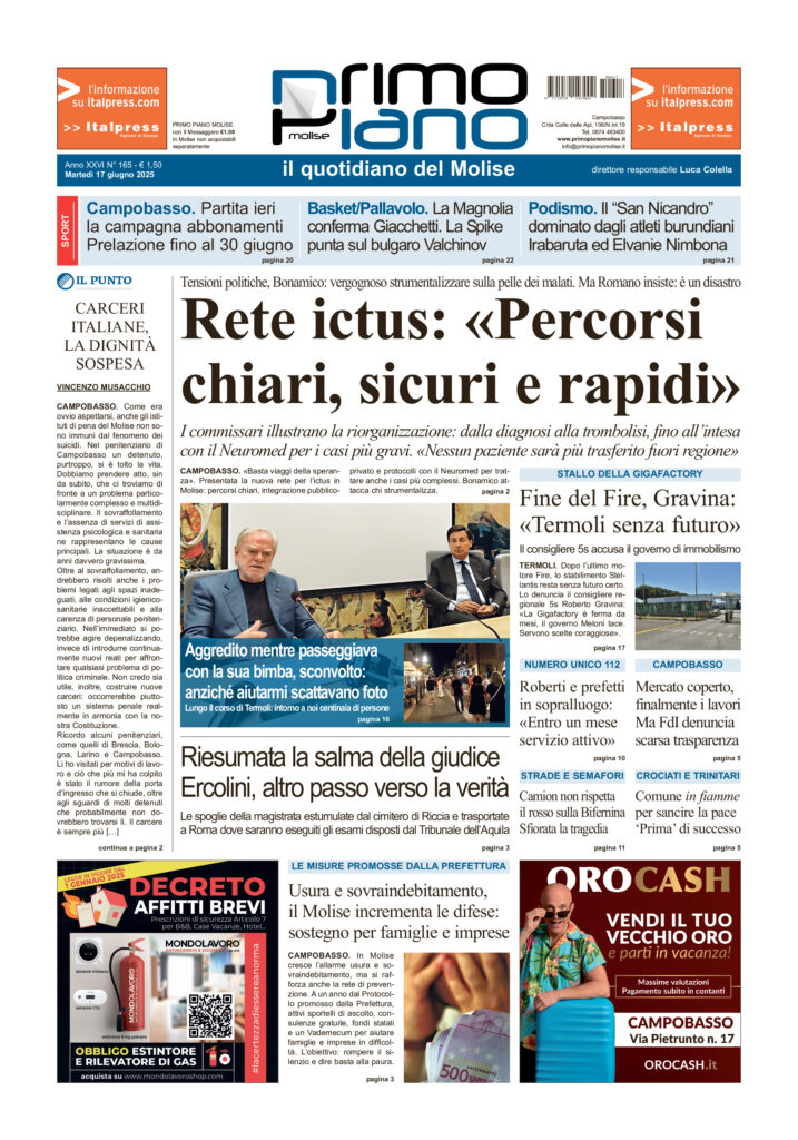 La prima pagina dell’edizione in edicola oggi