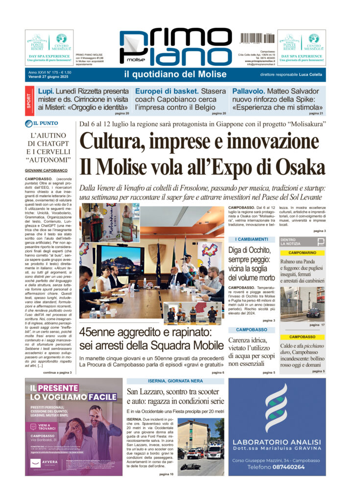 La prima pagina dell’edizione in edicola oggi