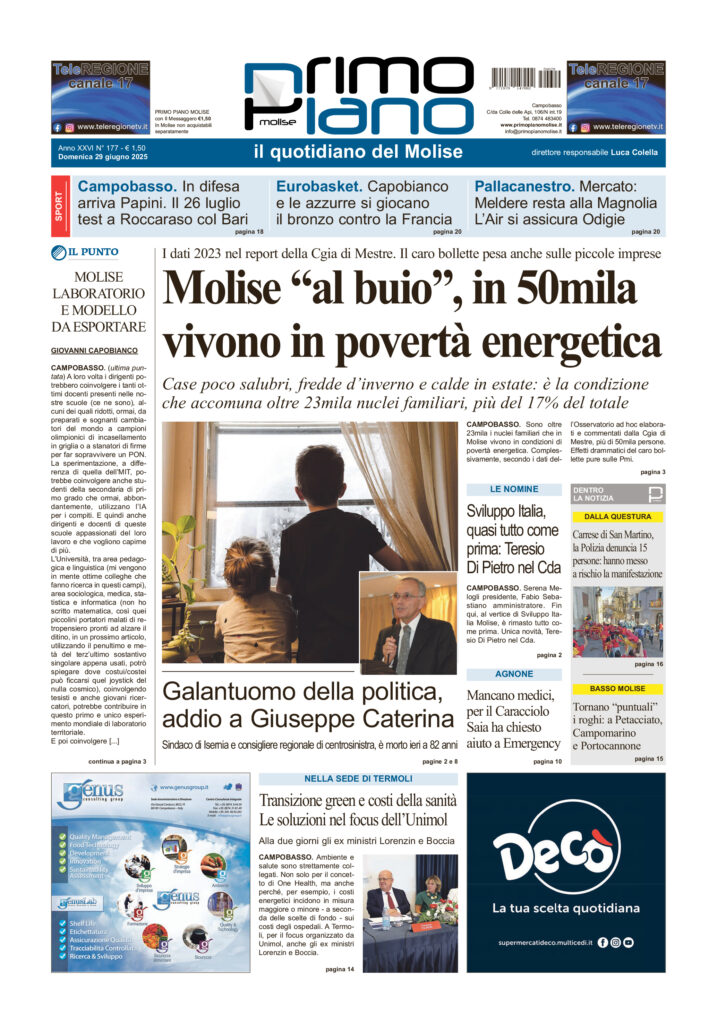 L’edizione completa di Primo Piano Molise del 29 giugno