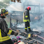 Massarosa, Lucca/Italy - aug 29 2008: firefighters intervene to extinguish a forest fire in the hills of Massarosa in the province of Lucca, Tuscany