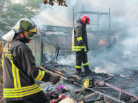 Massarosa, Lucca/Italy - aug 29 2008: firefighters intervene to extinguish a forest fire in the hills of Massarosa in the province of Lucca, Tuscany