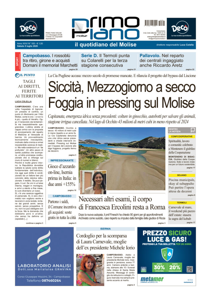 L’edizione completa di Primo Piano Molise del 5 luglio
