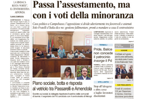 La prima pagina dell’edizione in edicola oggi