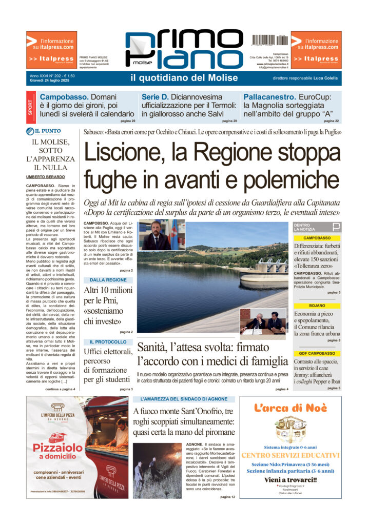 La prima pagina dell’edizione in edicola oggi