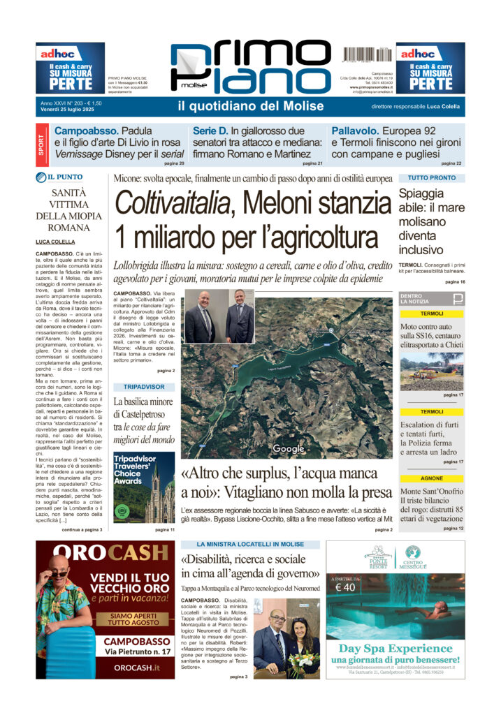 La prima pagina dell’edizione in edicola oggi