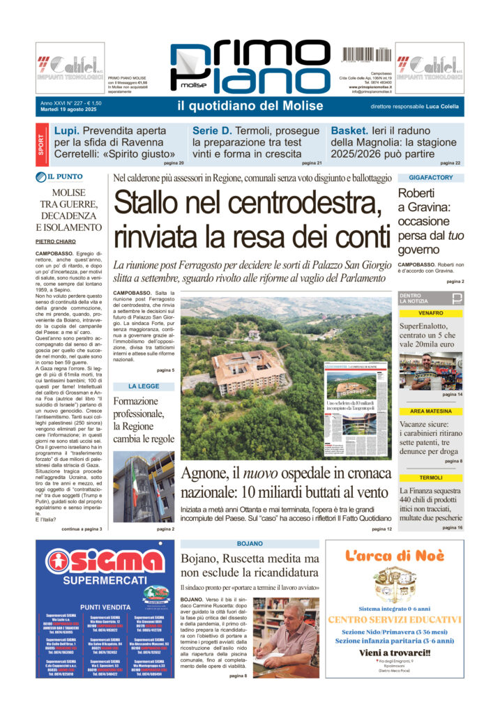 La prima pagina dell’edizione in edicola oggi