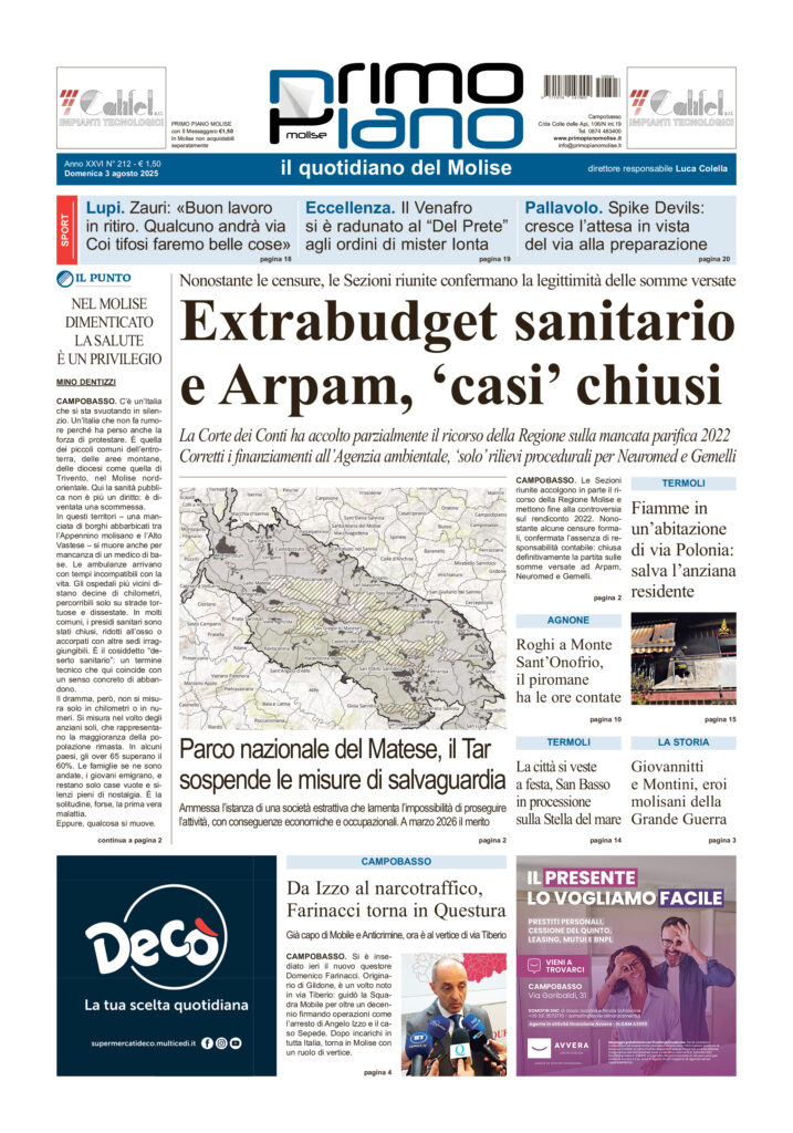 La prima pagina dell’edizione in edicola oggi
