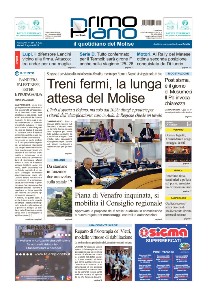 La prima pagina dell’edizione in edicola oggi