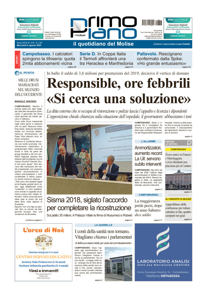 L’edizione completa di Primo Piano Molise del 6 agosto