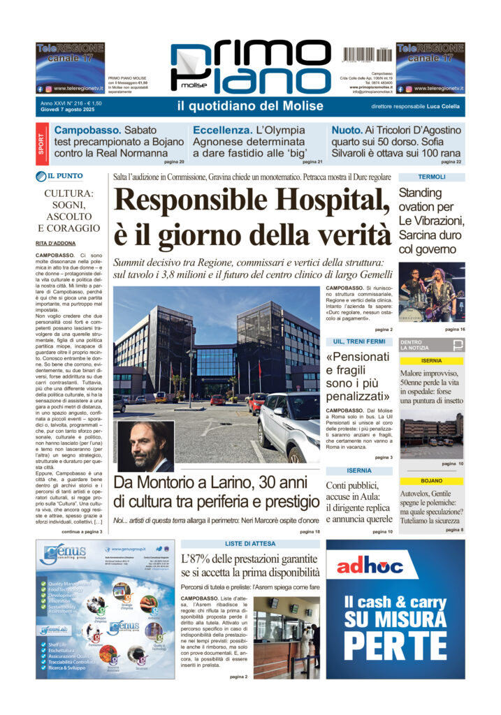 La prima pagina dell’edizione in edicola oggi