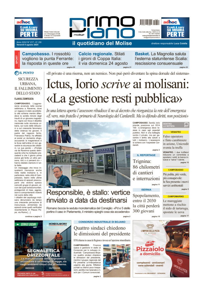La prima pagina dell’edizione in edicola oggi