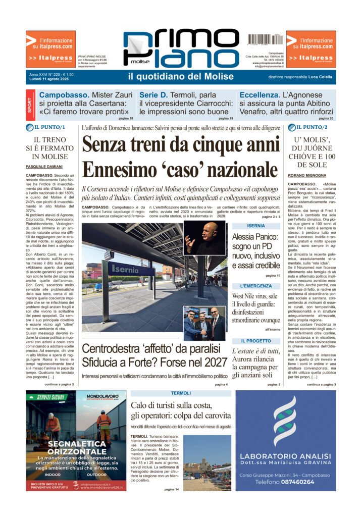 La prima pagina dell’edizione in edicola oggi