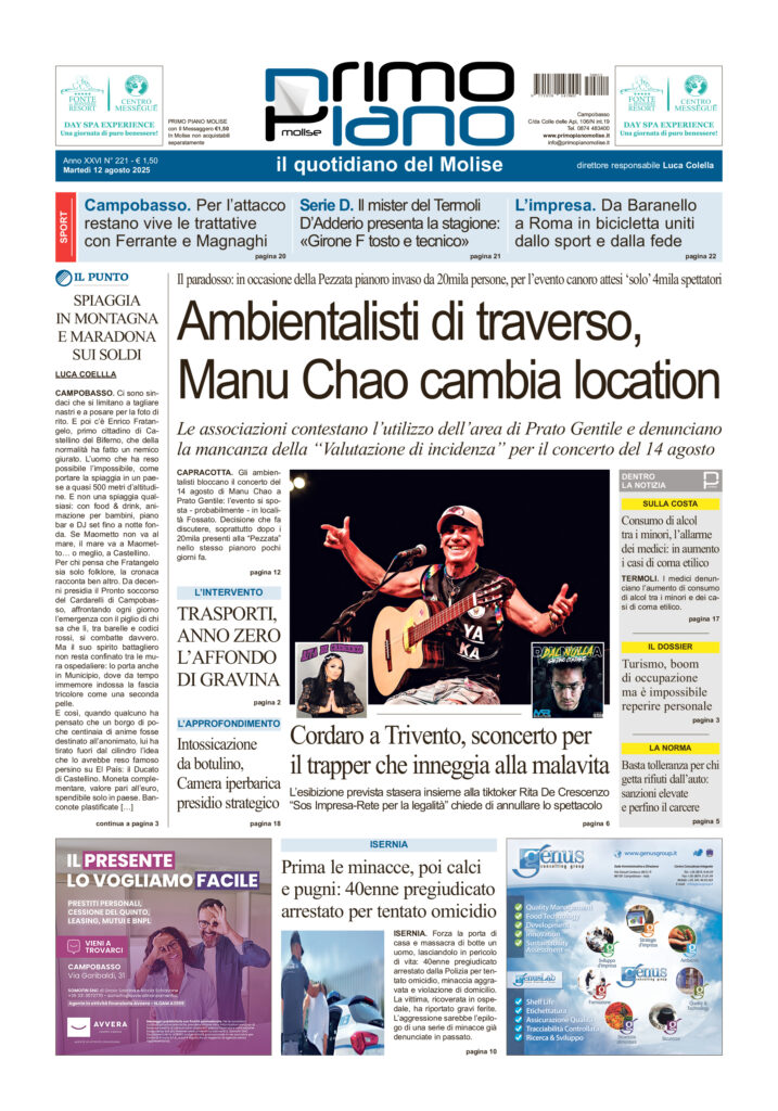 La prima pagina dell’edizione in edicola oggi