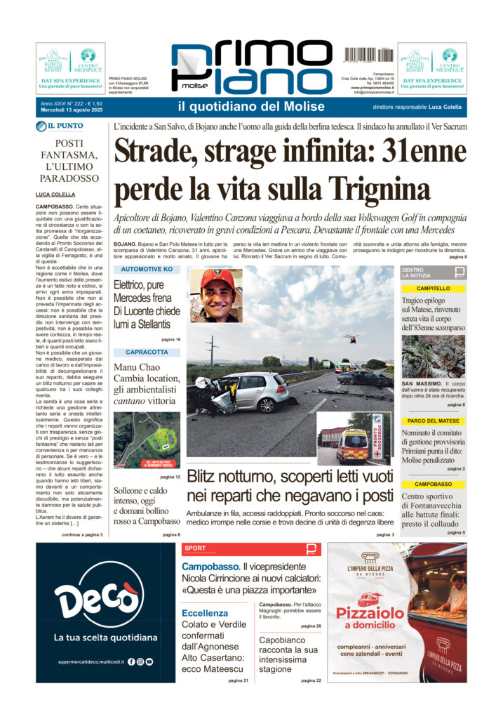 La prima pagina dell’edizione in edicola oggi