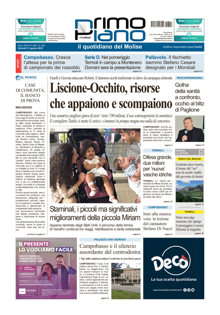 La prima pagina dell’edizione in edicola oggi